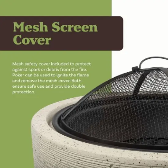 Pure Garden 21" Magnesium Oxide Round Outdoor Fire Pit Set Light Gray: Includes Poker & Cover, Easy Assembly image {6}