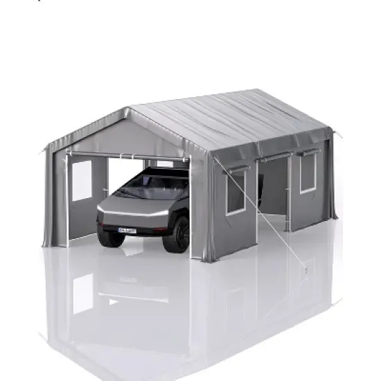 10x20FT Heavy-Duty Portable Carport with Roll-Up Ventilated Windows, All-Season Waterproof, UV-Resistant Canopy for Trucks and Boats - Grey image {8}