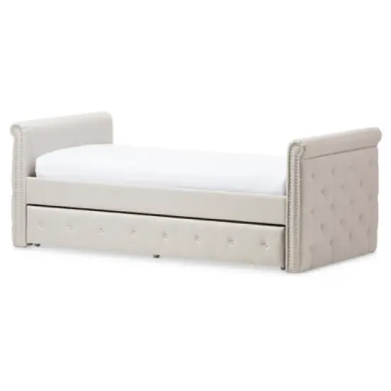 Twin Swanson Modern and Contemporary Fabric Tufted Daybed with Roll-Out Trundle Guest Bed - Baxton Studio image {13}