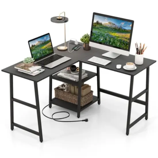 Tangkula L Shaped Corner Computer Desk Study Table w/Storage Shelves image {9}