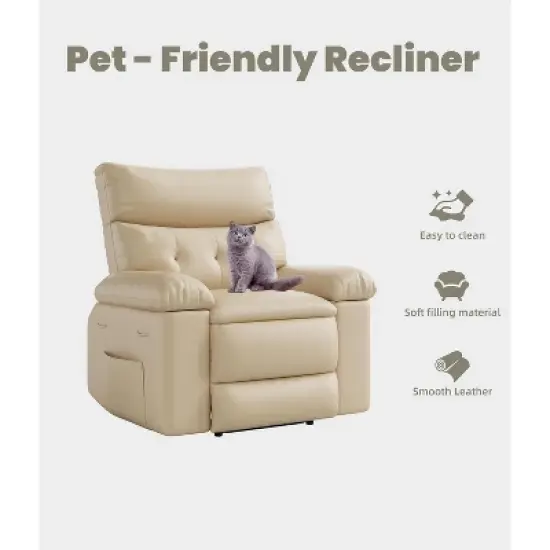 Manual Recliner Chair, 360 Degree Swivel Sofa, Pu Leather Cozy Lounge Chair with Side Pocket image {4}