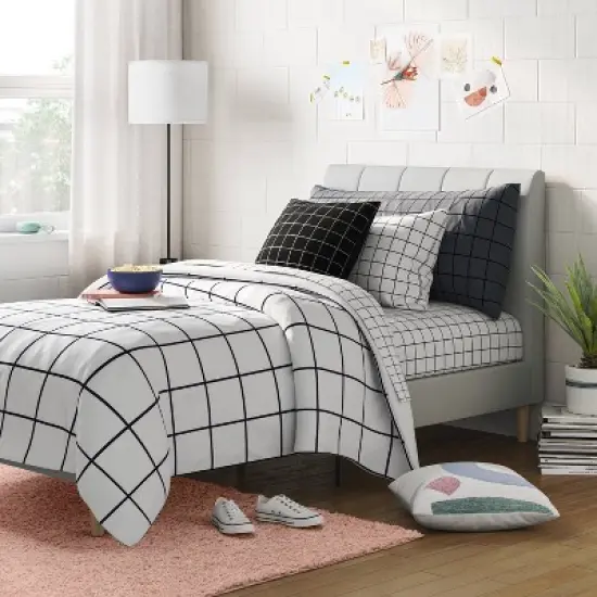 Dorm Twin Bed Cream - Room Essentials&trade;: Upholstered Headboard, Plywood Frame, No Box Spring Needed image {1}