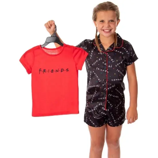 Friends TV Show Girls' TV Series Logo 3 Piece Pajama Shortie Lounge Set image {7}
