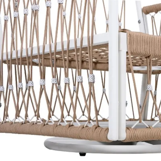 FIONECA 3-Piece Bohemian Outdoor Set &uml;C 2 Swivel Rope Chairs & Glass-Top Table, Waterproof Cushions, Powder-Coated Steel, Patio/Garden/Pool image {12}