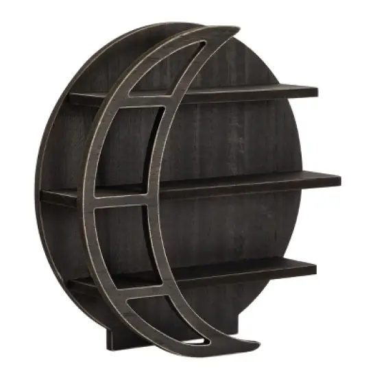 Farmlyn Creek Wooden Crescent Moon Wall Shelf, Rustic Wall Home Decor for Crystals & Essential Oils, Black, 12 x 12 x 3 In image {6}