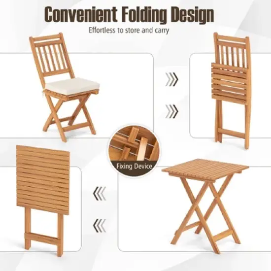 Tangkula 3-Piece Folding Bistro Set w/ Removable Seat Cushions Outdoor Table & Chairs image {7}