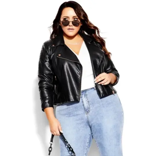 Women's Plus Size Jacket Zip Biker - Black | CITY CHIC image {7}