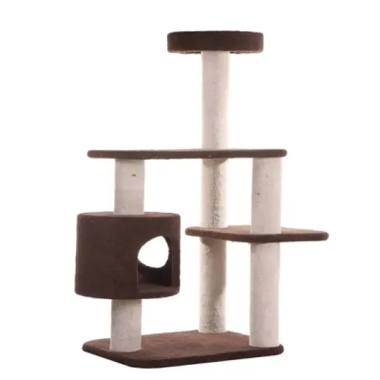 Armarkat 3-Level Carpeted Real Wood Cat Tree Condo Kitten Play House - Brown image {1}