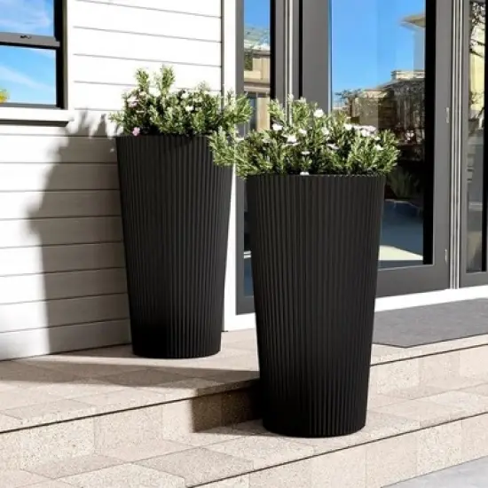 INFURNIC Planters, Outdoor Flower Pot, Tall Planters with Drainage Hole, for gardens, patios, or indoor spaces, 2PCS, Black, 13"*13"*23.6" image {1}