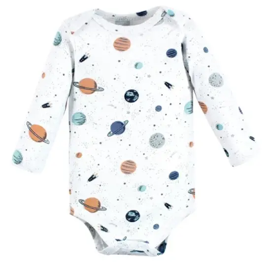 Hudson Baby Infant Boy Cotton Long-Sleeve Bodysuits, Space 5-Pack image {3}