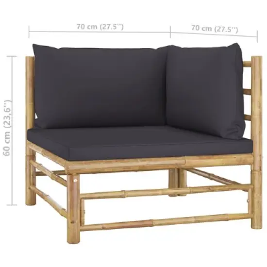 vidaXL Bamboo Patio Lounge Set with Dark Gray Cushions - 8 Piece Outdoor Furniture Collection - Modular Design for Variable Arrangements image {10}