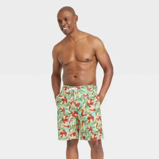 Men's 9" Leaf Print E-Board Swim Shorts - Goodfellow & Co&trade; Green/Red image {2}