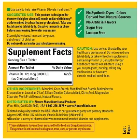 Nature Made D3 Fast Dissolve Vitamin D Tablets - 70ct image {2}