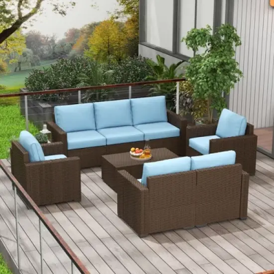 Outsunny Cushioned Patio Furniture Set, Storage Function Coffee Table image {2}