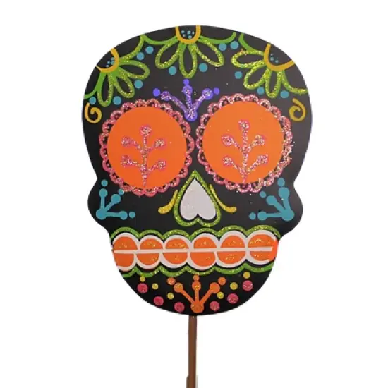 Christmas Sugar Skull Trio  -  Three Garden Stakes 24.75 Inches -  Day Of The Dead  -  F22142  -  Metal  -  Multicolored image {2}