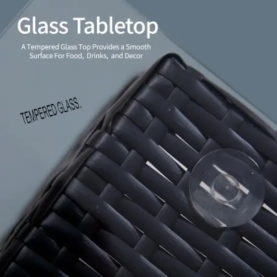 FIONECA Deluxe 4-Piece Patio Furniture Set &uml;C Black Rattan Outdoor Conversation Set with Light Blue Cushions & Table image {3}