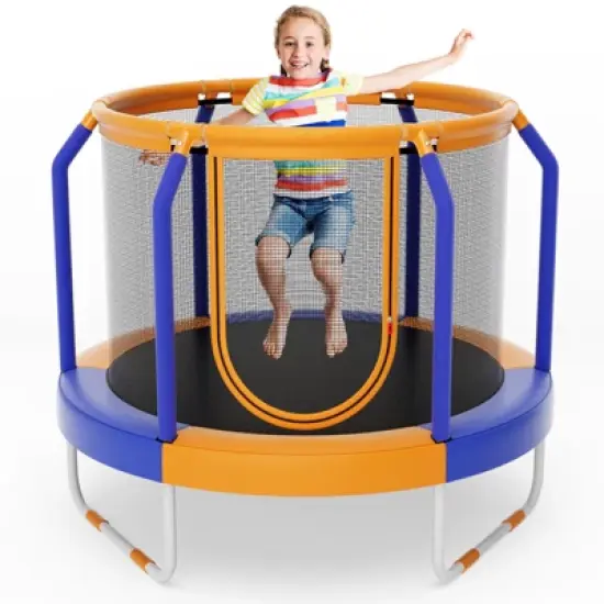 Infans 48" Mini Trampoline with Enclosure Heavy-duty Metal Frame U-shaped Legs Orange image {8}