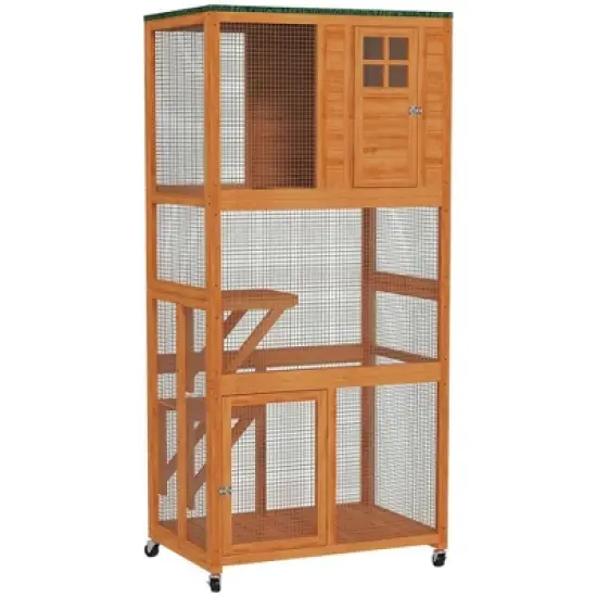 Resenkos Cat Cage, Cat Crate Kennel Enclosure Playpen,74" Wooden Outdoor Cat House Catio Outdoor Cat Enclosure, Orange image {3}