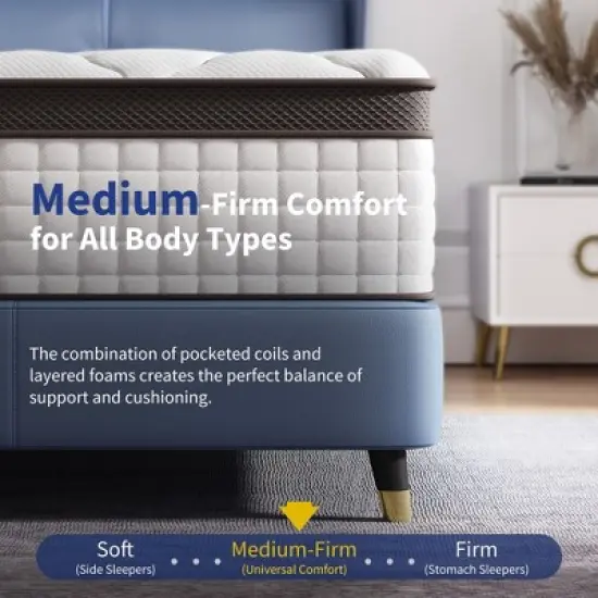 Kescas Premium 14 inch Medium Firm Hybrid Mattress - Compatible with Platform Bed, Box Spring, or Slat Base image {3}