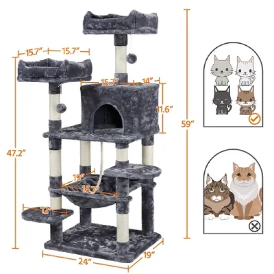 Yaheetech 59" Large Cat Tower with Plush Perch image {2}