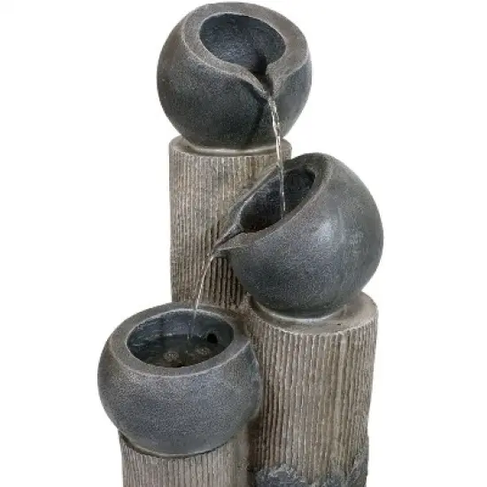 Sunnydaze Outdoor Solar Powered Polyresin Tiered Cascading Cups Water Fountain with Battery Backup - 29" image {3}