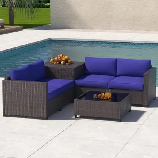 Decksplore Outdoor Lounge Set PE Wicker with Iron Frame Navy Blue Sofa & Coffee Table Combo image {2}