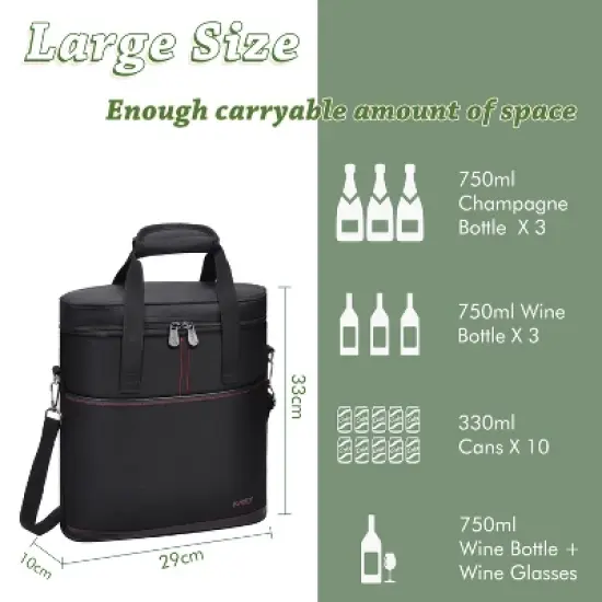 Tirrinia Wine Gift Bag, 3 Bottle Carrier Tote, Insulated Padded Wine Cooler Bag with Handle and Shoulder Strap, Gifts for Wine Lovers image {4}