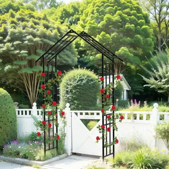 Lirago Black Metal Garden Arch - Adjustable 2-in-1 Galvanized Iron Trellis with Gate  16.92"Dx101.96"Hx42.51"W image {6}