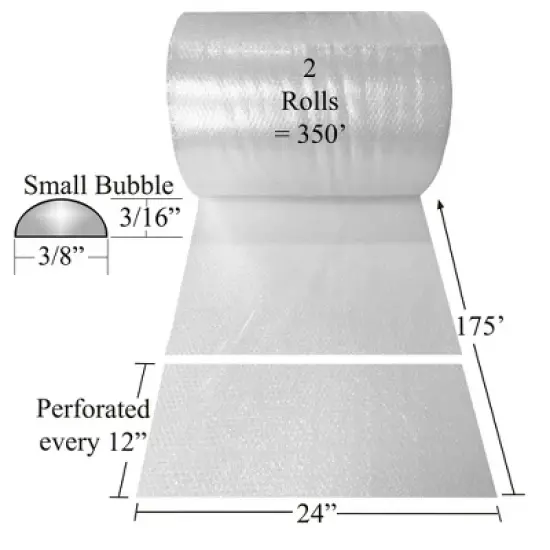 UOFFICE Polyethylene Bubble Roll 350' x 24" Wide. with Small Bubble 3/16" image {1}
