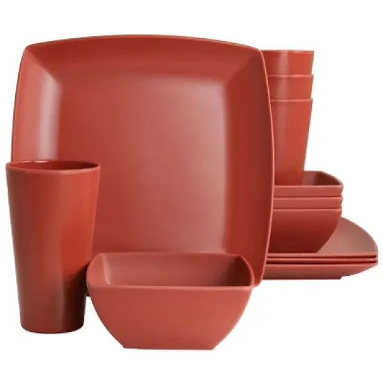 Gibson Home Grayson Melamine 12 Piece Square Dinnerware Set in Orange image {8}