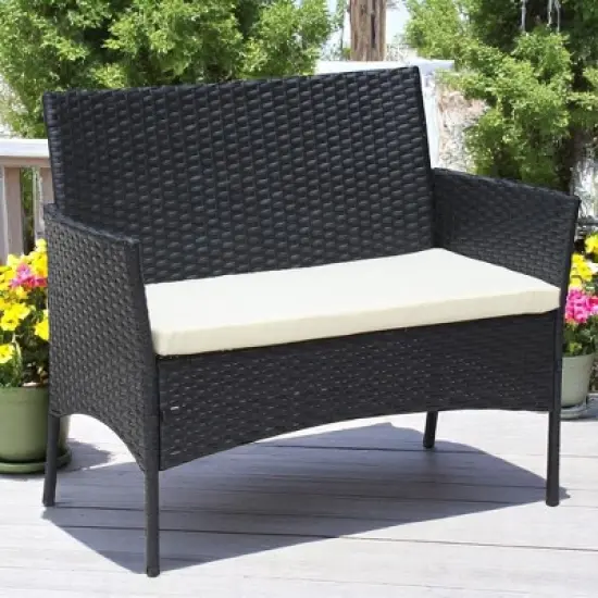 Outdoor Wicker Patio Set with Loveseat, Armchairs, and Tea Table - Water-Resistant Cushions & UV Protection image {11}