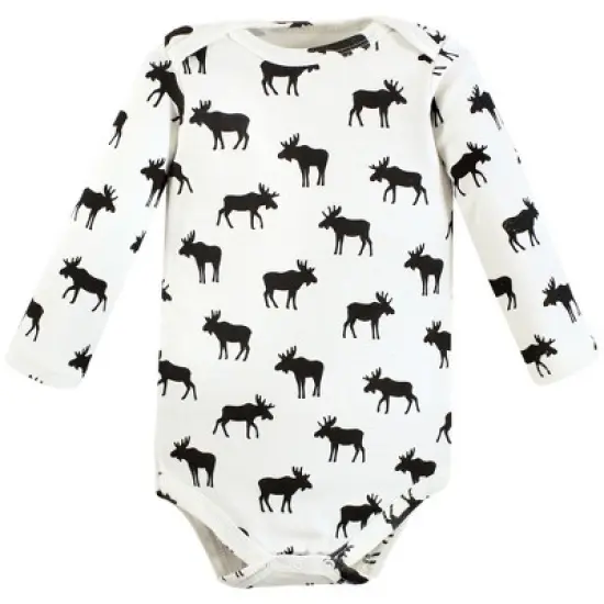 Hudson Baby Infant Boy Cotton Long-Sleeve Bodysuits, Winter Moose 3-Pack image {4}