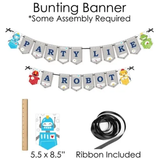 Big Dot of Happiness Gear Up Robots - Banner and Photo Booth Decorations - Birthday Party or Baby Shower Supplies Kit - Doterrific Bundle image {3}