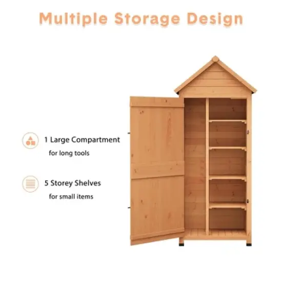 Outdoor Wooden Storage Shed, 63''H Vertical Tool Storage House with Shelves, Large Garden Tools Shed with Lockable Door for Backyard Garden Patio image {5}