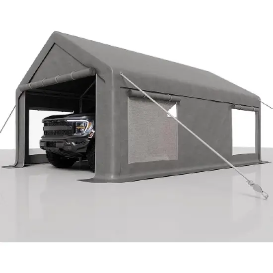 13x25 FT Heavy Duty Carport Garage, Portable Shelter with Removable Sidewalls & Doors, Roll-Up Windows, All-Season Tarp Canopy for Cars, Trucks image {6}