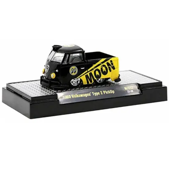 1960 Volkswagen Type 2 Pickup Truck "Mooneyes" Black and Yellow Limited Ed to 6050 pcs 1/64 Diecast Model Car by M2 Machines image {1}