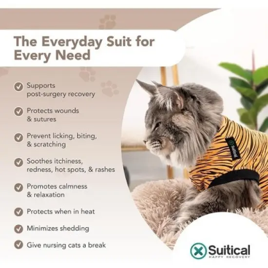 Suitical Recovery Suit for Cats - Comfortable Alternative To A Cat Cone - Tiger Print image {3}