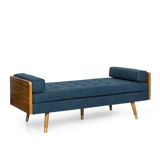 Keairns Mid Century Modern Tufted Double End Chaise Lounge with Bolster Pillows - Christopher Knight Home image {11}
