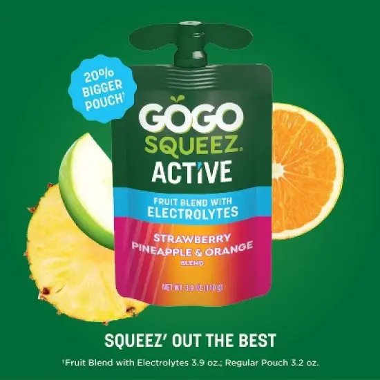 GoGo SqueeZ Active Fruit Blend with Electrolytes Variety Pack Strawberry Pineapple & Orange Pouches - 3.9oz/10ct image {7}