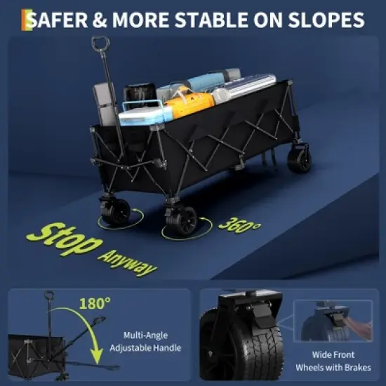Heavy Duty Foldable Wagon for Beach, Extra Large Collapsible Foldable Wagon for Camping, All Terrain Beach Wagons Extended with Cup Holders for Sand image {6}