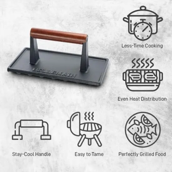 Bellemain Bacon Press Rectangle Heavy-Duty Cast Iron Grill Press for Perfectly Seared Bacon, Steak & Sandwiches image {5}