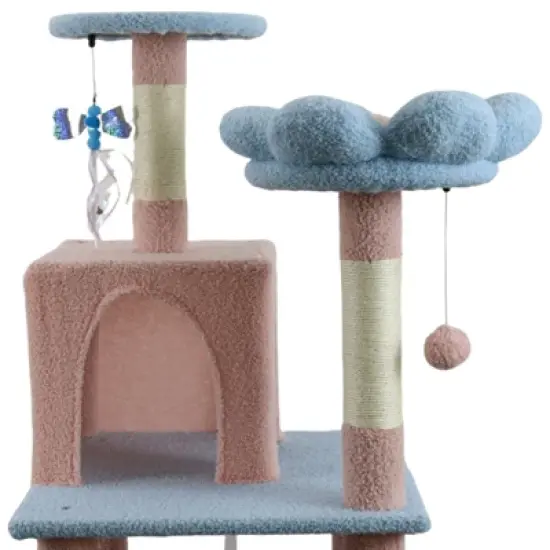 SEVOBAL Pet Tower Floral Cat Tree with Spacious Condo and Hammock, Multi-Level Playground for All Age Cats Playing, Sleeping, Blue, 20"*20"*14.4" image {4}