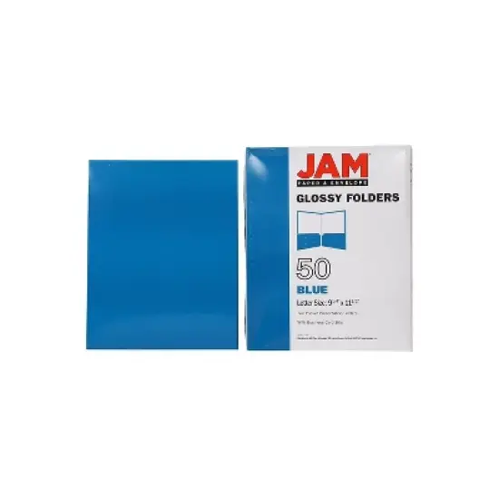 JAM Paper Laminated Two-Pocket Glossy Presentation Folders Blue 385GBUD image {8}