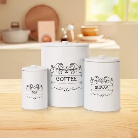 Kitchen Canisters Set, 3 Pcs Vintage Food Storage Containers with Airtight Lids - Farmhouse Coffee Tea Sugar Jars for Countertop image {6}