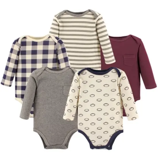 Hudson Baby Infant Boy Cotton Long-Sleeve Bodysuits 5pk, Burgundy Football image {1}