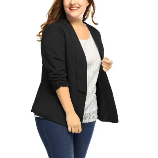 Agnes Orinda Women's Plus Size Fashion Formal with 3/4 Pleated Sleeves and Shawl Collar Blazers image {1}