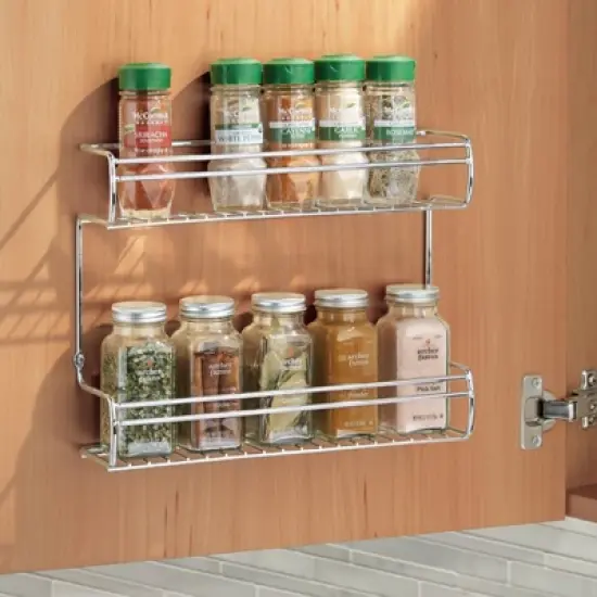 iDESIGN Classico Shelf Wall Mount Spice Organizer Rack for Kitchen Storage Chrome: Plastic, Hand Wash, 6x12x6, Silver image {4}