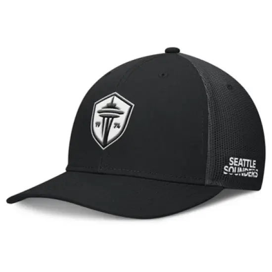 MLS Seattle Sounders Black Structured Mesh Back Hat: Cotton, Snap Closure, Tagless Design image {4}