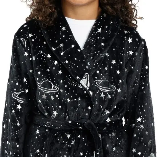 Sleep On It Boys Outer Space Plush Fleece Shawl Collar Robe with Matching Slippers image {7}