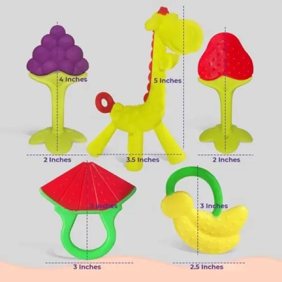 Baby Teething Toys for Newborn (5-Pack) Freezer Safe BPA Free Infant and Toddler Silicone Teethers Soothe Babies Gums, Perfect Baby Gift image {3}